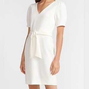 NWT Express White V Neck Dress with Tie Waist